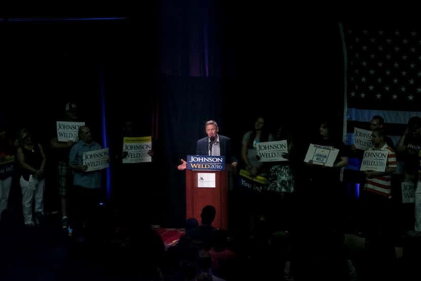 Libertarian Party presidential nominee Gary Johnson speaks at a rally in New York earlier...