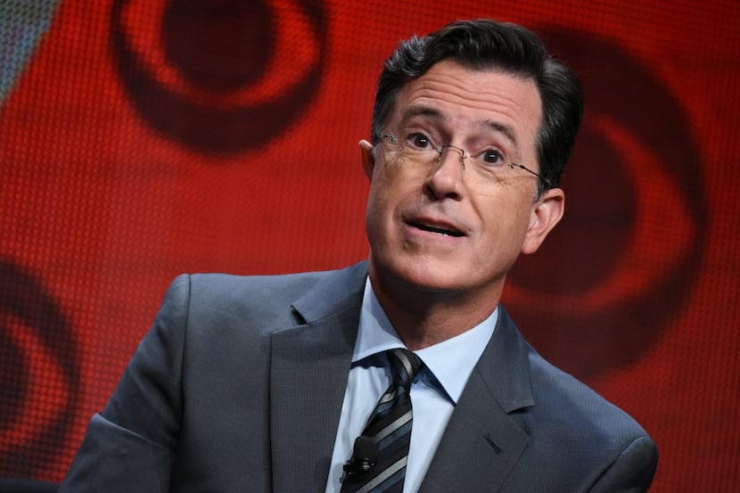 FILE - In this Aug. 10, 2015, file photo, Stephen Colbert participates in "The Late Show...