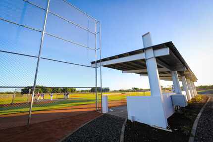 One of the fields at the Texas Rangers' new $12.5 million baseball academy located in Boca...