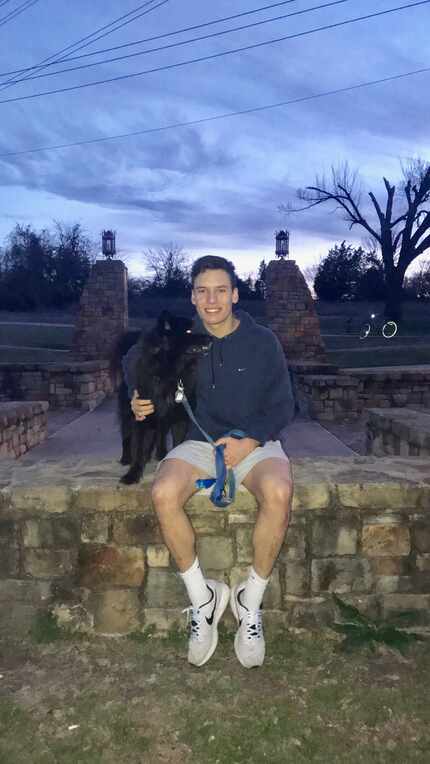 Gregory Ferrara wiith Virginia Whittington's dog Ray during a walk at White Rock Lake...