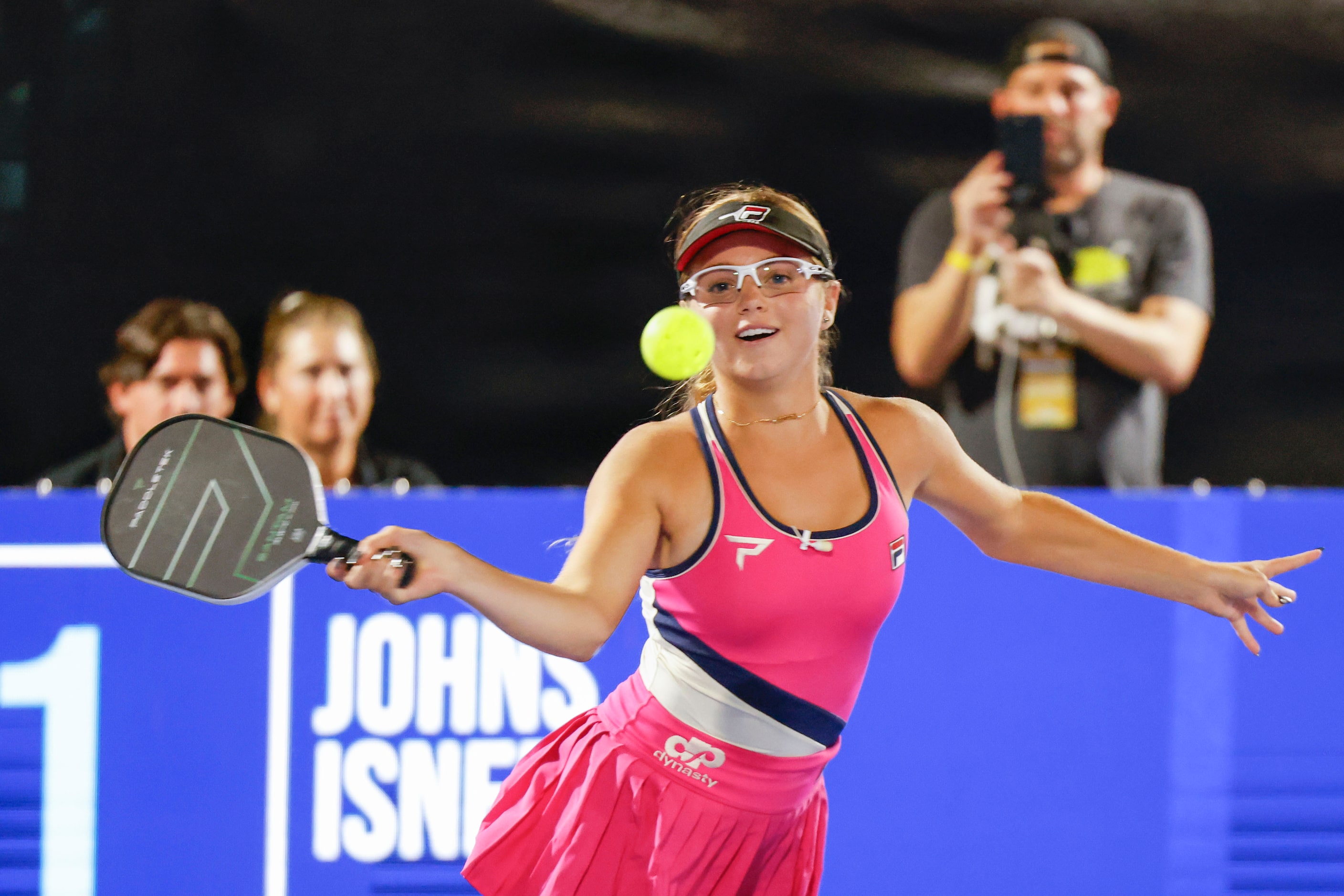 Pickleball Pro World number 1 player, Anna Leigh Waters
(left) hits the ball during...