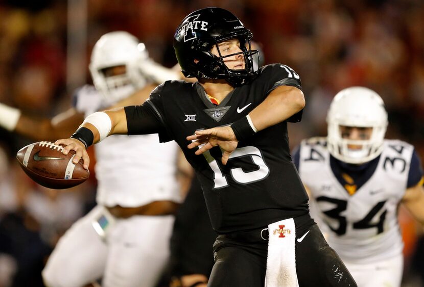 FILE - In this Saturday, Oct. 13, 2018, file photo, Iowa State quarterback Brock Purdy (15)...