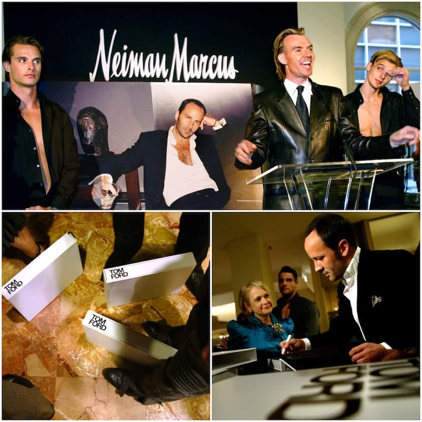 Clockwise, from top: Neiman Marcus' Ken Downing in August 2004 announces Tom Ford will visit...