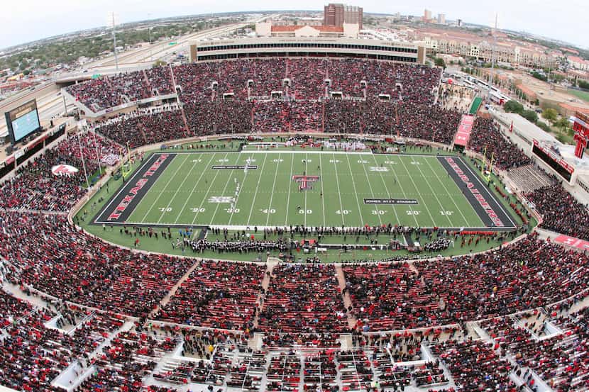 A general view of Jones AT&T Stadium during a 2012 game between the Texas Tech Red Raiders...