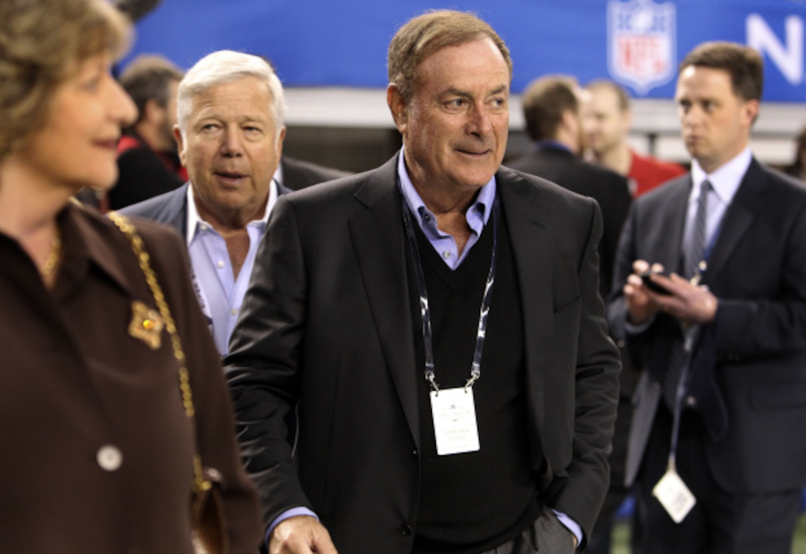 Legendary announcer Al Michaels roams the sidelines before Super Bowl XLV at Cowboys Stadium...