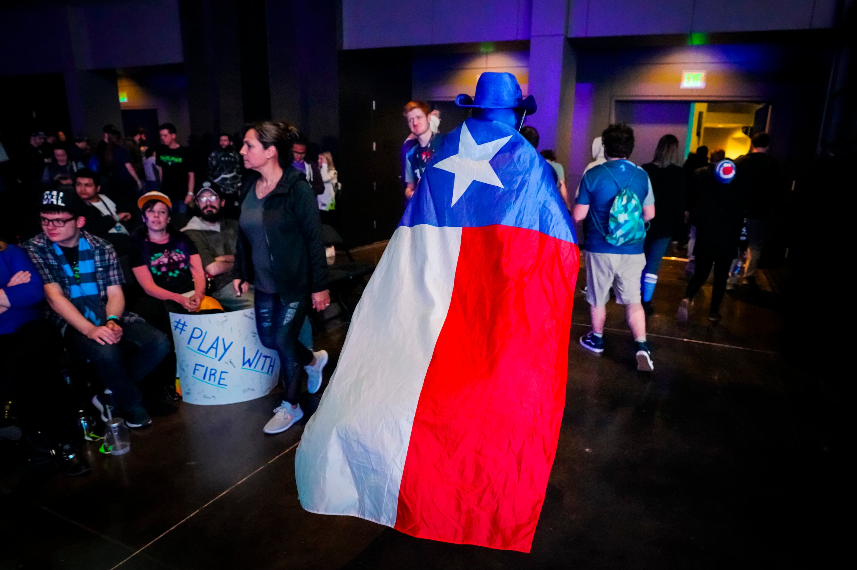 Dallas Fuel fans head for the exits after a loss to the Los Angeles Valiant in a Overwatch...