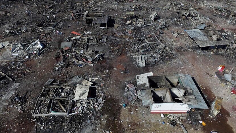 Aerial view of Mexico's biggest fireworks market in Tultepec suburb, Mexico State, after a...