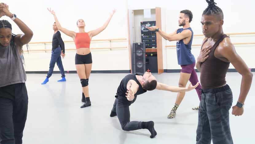 Dallas Black Dance Theatre company members rehearse "Critical Mass," a new work commissioned...
