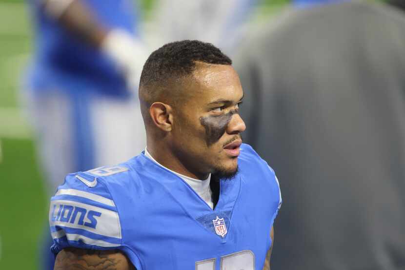Detroit Lions wide receiver Kenny Golladay is seen during pregame of an NFL football game,...