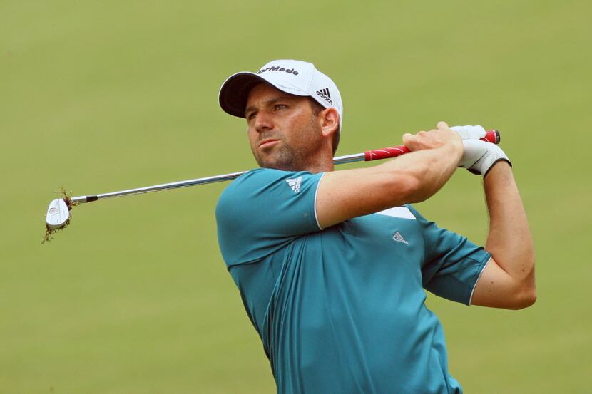 GREENSBORO, NC - AUGUST 20: Sergio Garcia of Spain hits his second shot on the 17th hole...