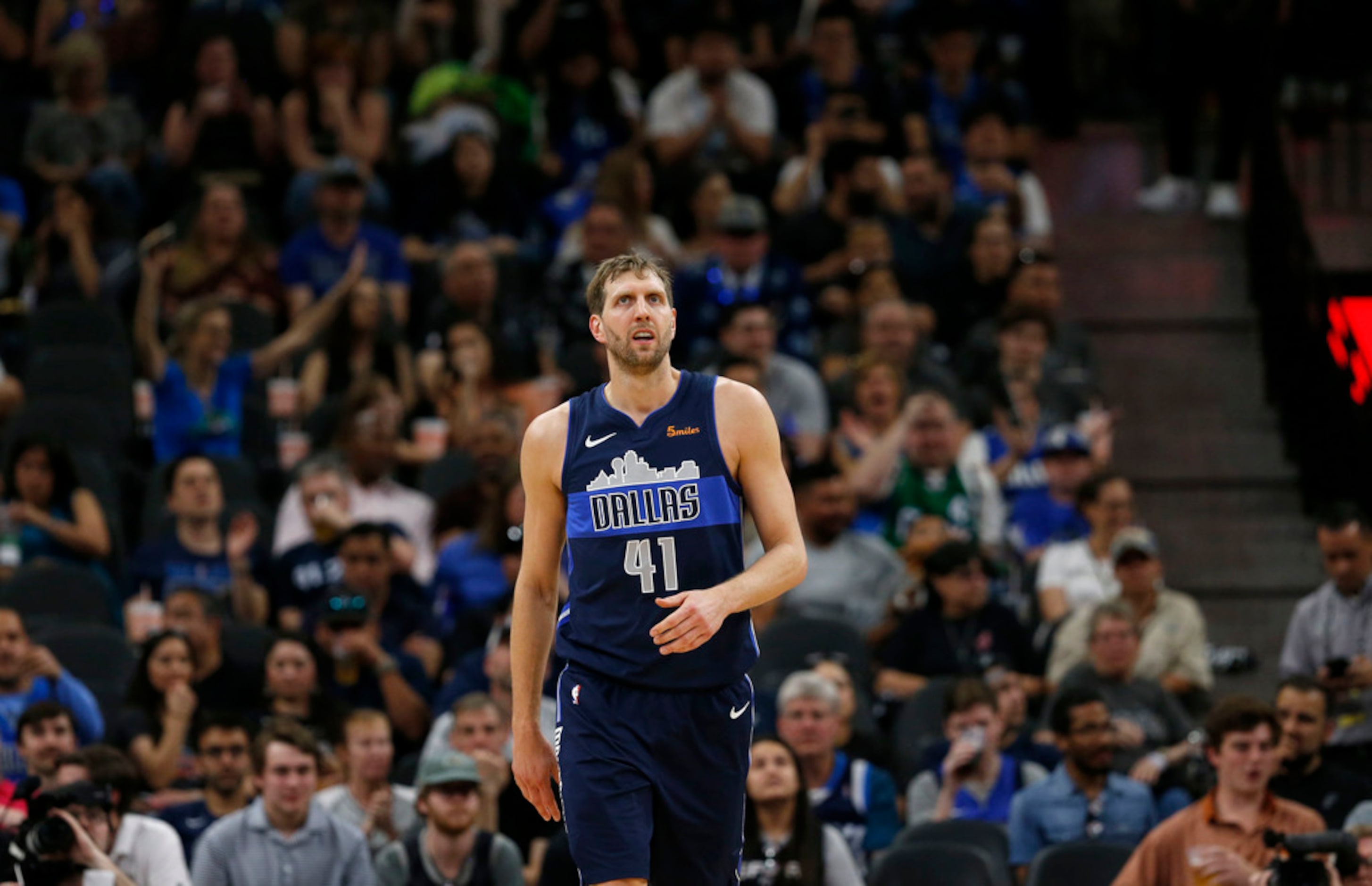 Dallas Mavericks forward Dirk Nowitzki (41) pauses during the second half of play against...