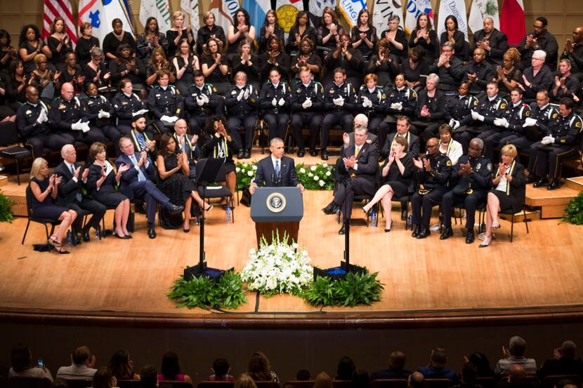 President Barack Obama speaks during an interfaith memorial service at the Morton H....