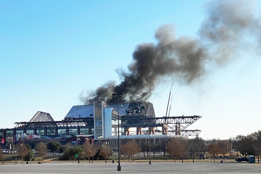 A fire broke out Saturday at the new Texas Rangers ballpark under construction in Arlington....
