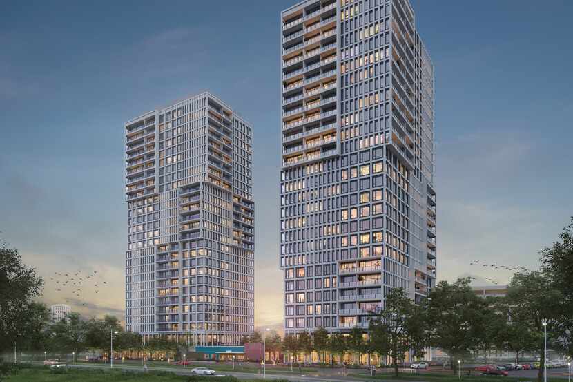 The 27-story tower that has started construction is one of three planned for the site near...