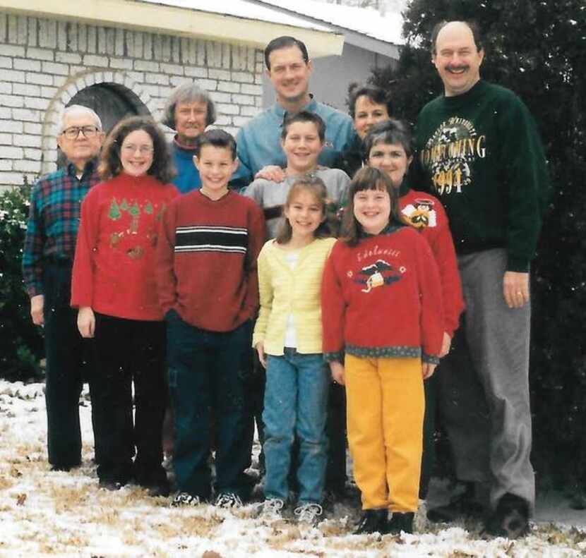 
The Morrill family gathers for a photograph in front of Harold and Polly Morrill’s...