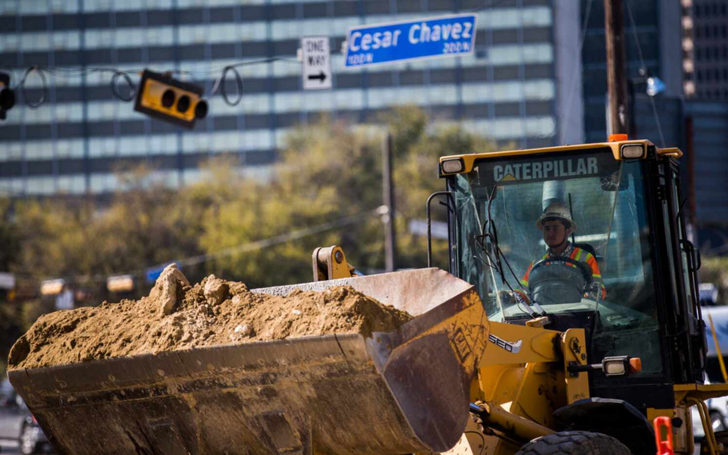 Construction on the expansion of Cesar Chavez Boulevard continued on Wednesday, March 14,...