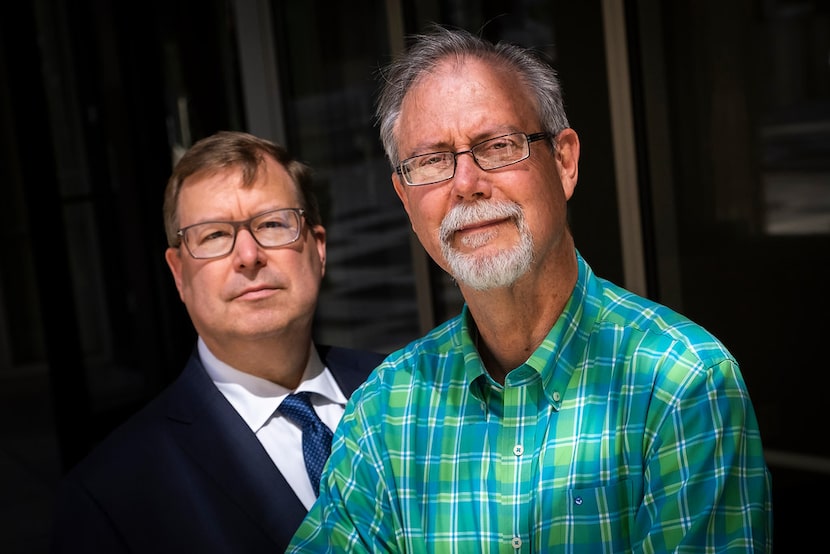 John Rogers (right), with attorney John Palter outside the offices of Palter Sims Martinez...