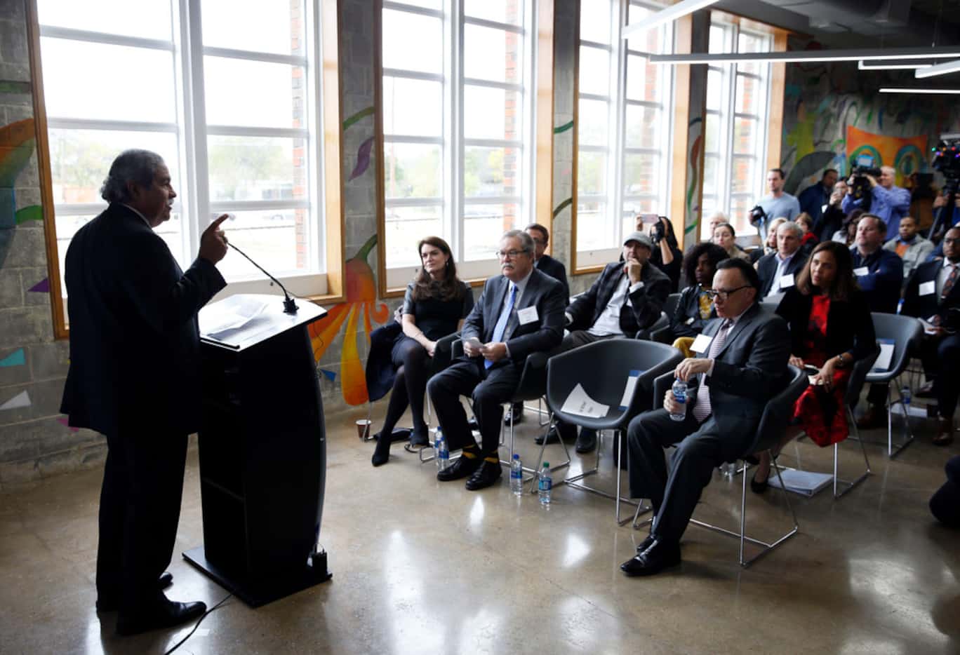 Dallas ISD superintendent  Michael Hinojosa speaks before a tour of the Fannie C. Harris...