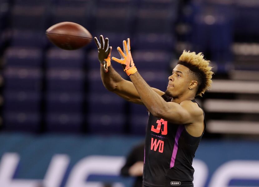 Notre Dame wide receiver Equanimeous St. Brown runs a drill during the NFL scouting combine...