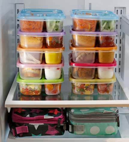 A  refrigerator filled with Bento boxes shot at the photo studio at The Dallas Morning News...
