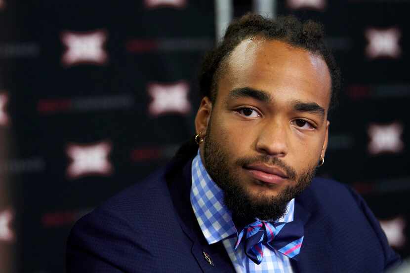 Texas Tech linebacker Dakota Allen speaks during NCAA college football Big 12 media days in...