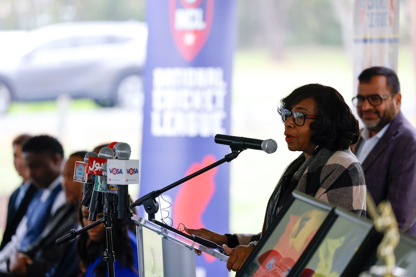 Mayor Pro Tem Carolyn King Arnold speaks during a press conference announcing the National...