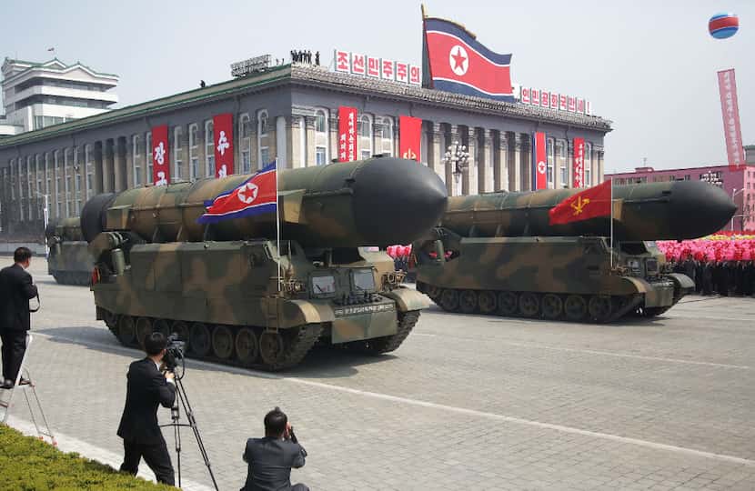 North Korea has commanded much of Trump's attention. Here, missiles are paraded in Pyongyang...