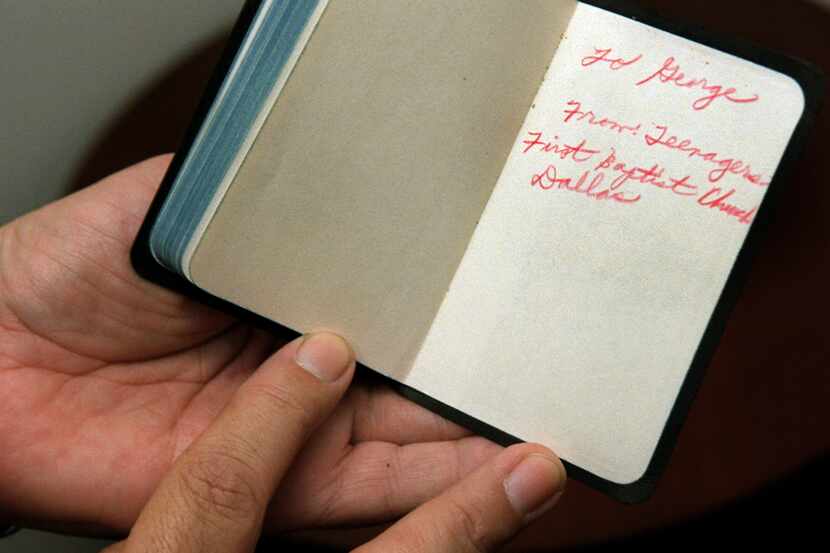 An inscription written to Beatles great George Harrison appears in a New Testament Bible...