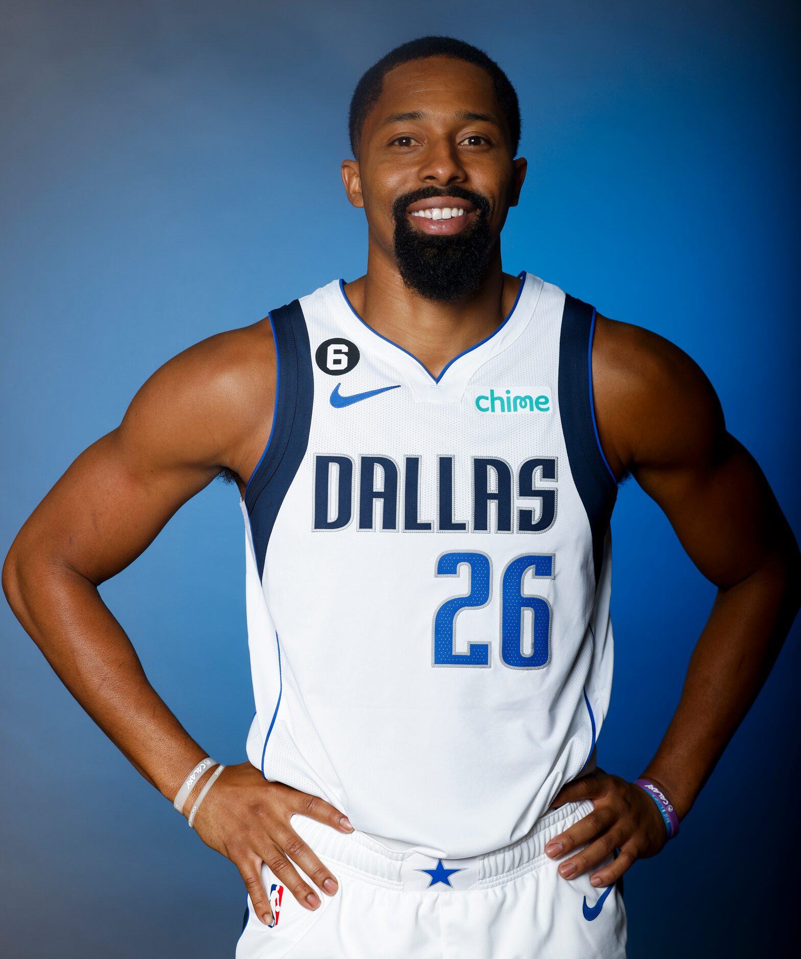 Dallas Mavericks’ Spencer Dinwiddie is photographed during the media day at American...