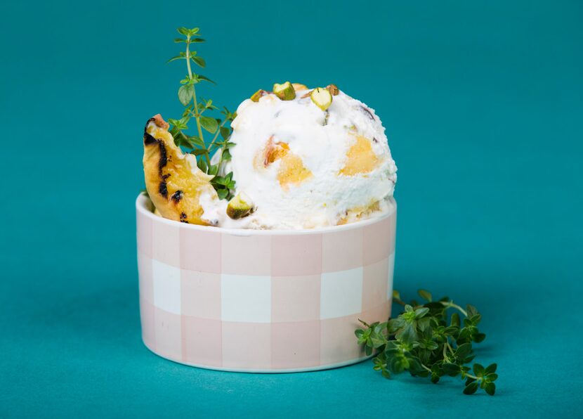 Peach pistachio  ice cream with thyme 