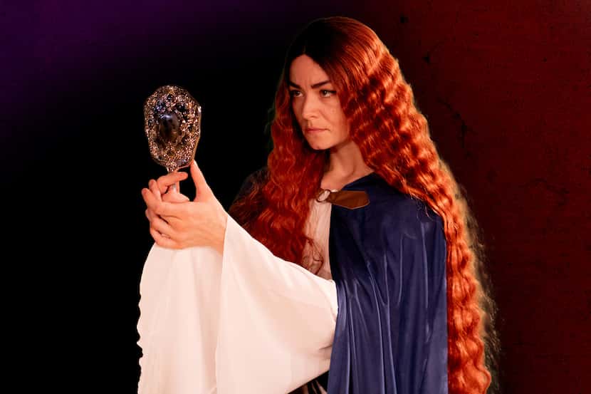 Kelsey Melbourn as Peregrine looks in the mirror in Undermain Theatre's workshop production...
