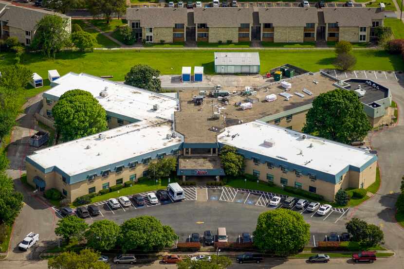 Aerial view of Skyline Nursing Center on Wednesday, April 1, 2020, in Dallas, Texas. (Smiley...