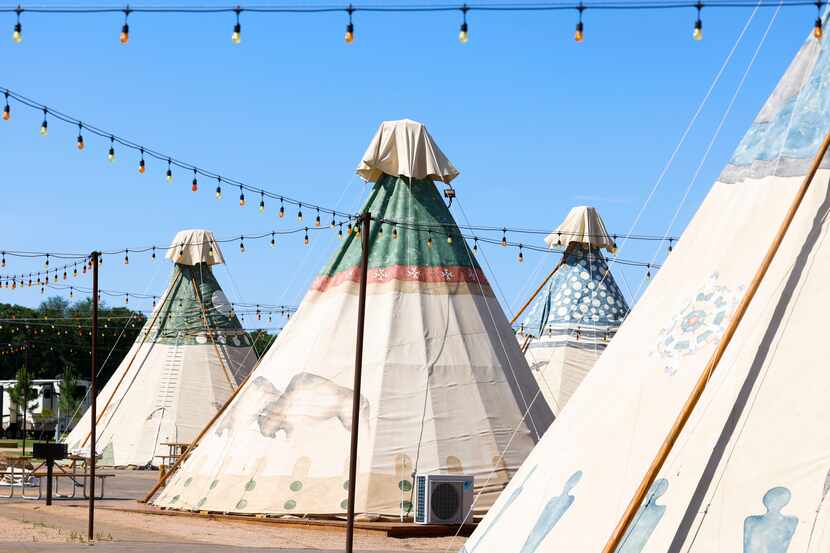 Glamping tipis on Friday, May 19, 2023 at North Texas Jellystone Park in Burleson. The park...