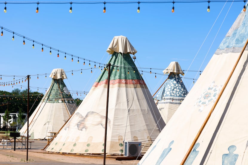 Glamping tipis on Friday, May 19, 2023 at North Texas Jellystone Park in Burleson. The park...