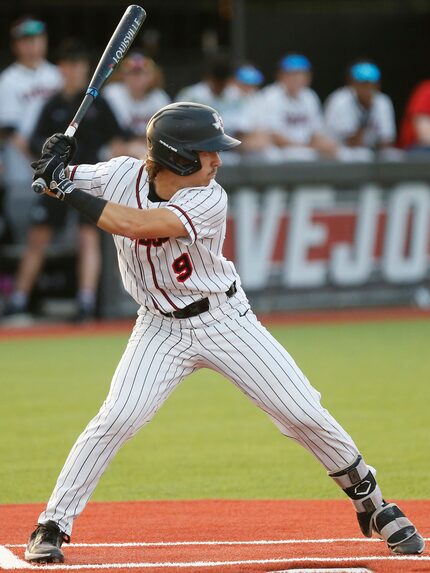 Lovejoy High School shortstop Kolby Branch (9) ready for a pitch in the first inning of a...