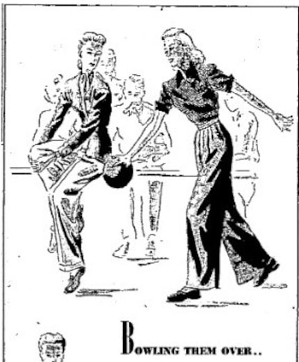 Part of a Neiman-Marcus advertisement for women's bowling apparel from Sep. 7, 1940.