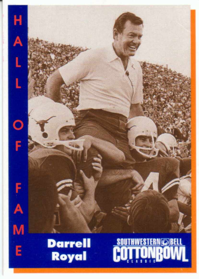 University of Texas football coach Darrell Royal's collector card for the Southwestern Bell...