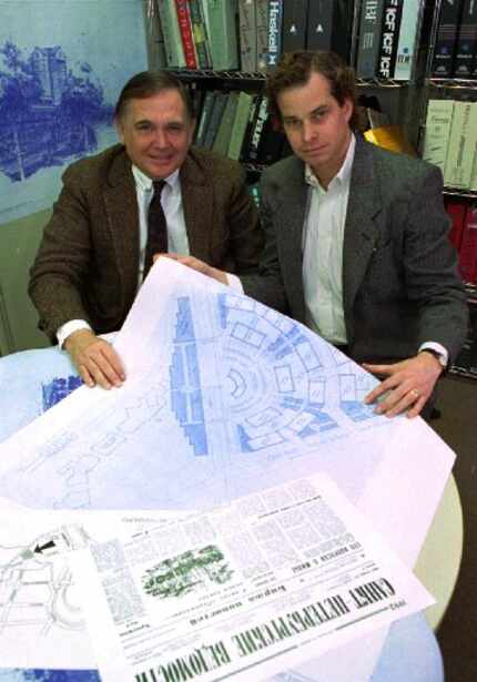 In this photo, taken in their Dallas office in 1993, architects Phillip Shepherd, left, and...