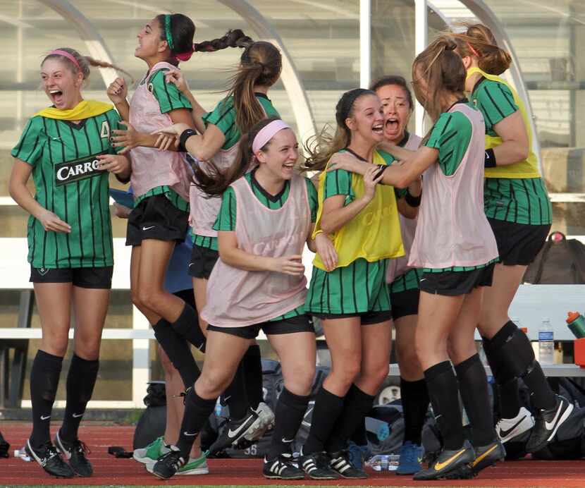 Euphoria filled the air on the Southlake Carroll sideline following Grace Cory's goal in a...