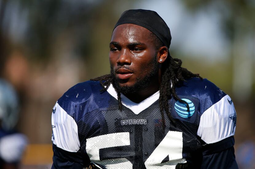 Dallas Cowboys linebacker Jaylon Smith is seen during the afternoon practice at the training...