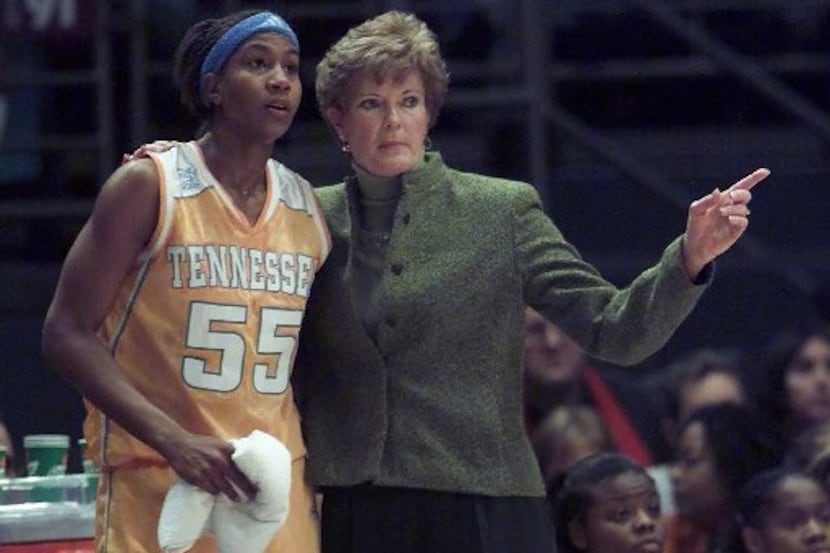 Pat Summitt instructs former Duncanville High School star Tamika Catchings during...