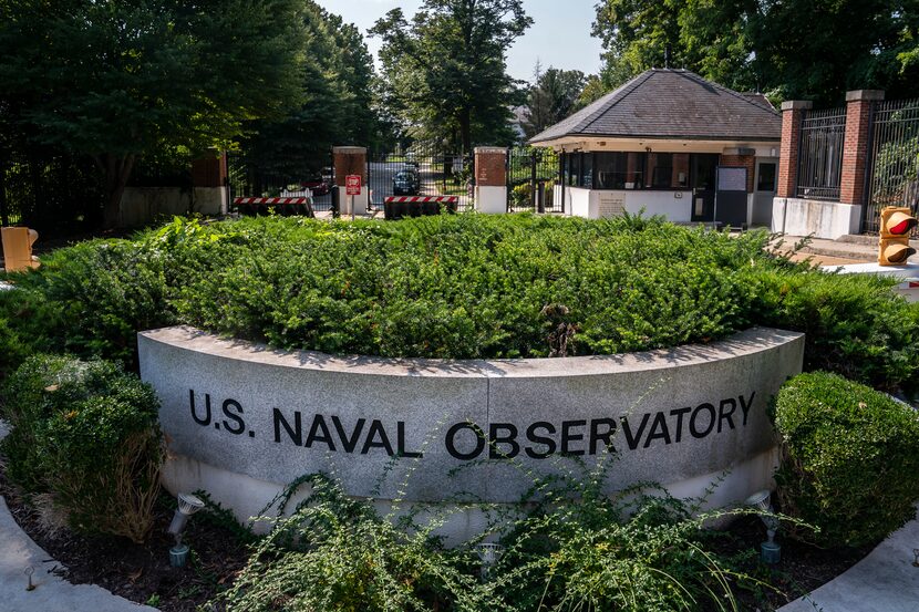 U.S. Secret Service monitors a security gate near the Vice President's residence at the...