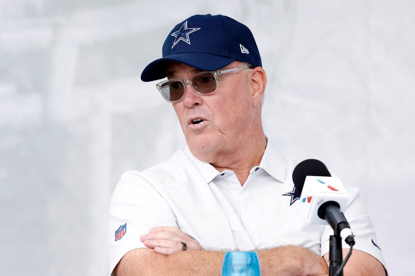 Dallas Cowboys COO/Executive Vice President Stephen Jones answers questions during the teams...