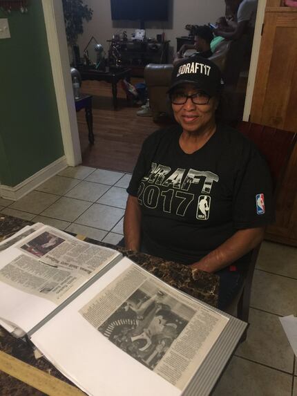 Dennis Smith Jr.'s grandmother, Gloria Smith, at her home in Fayetteville, N.C., sits in...