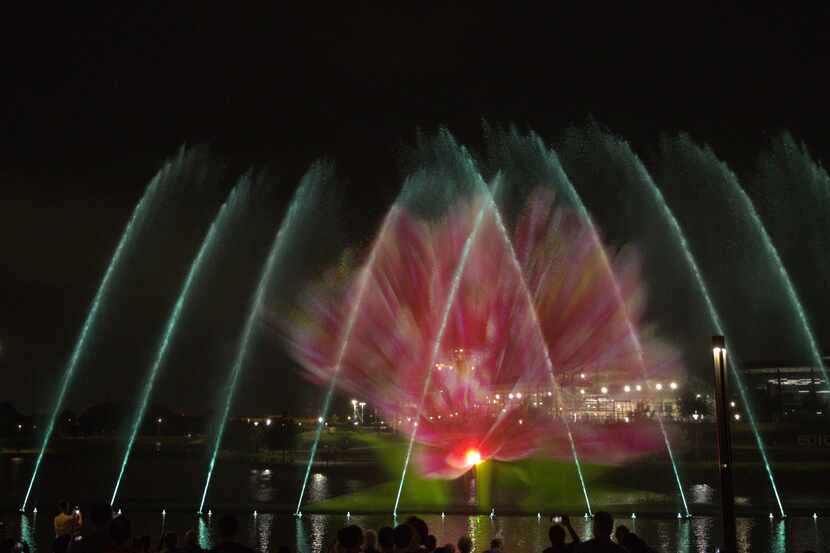The Illuvia light and water show at the Epic Central development in Grand Prairie, TX.