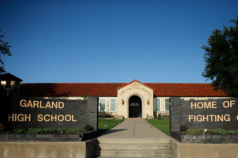 An exterior view of Garland High School in Garland, Texas, Friday, June 26, 2020.