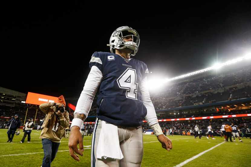 Dallas Cowboys quarterback Dak Prescott (4) exits the field following the Dallas Cowboys...