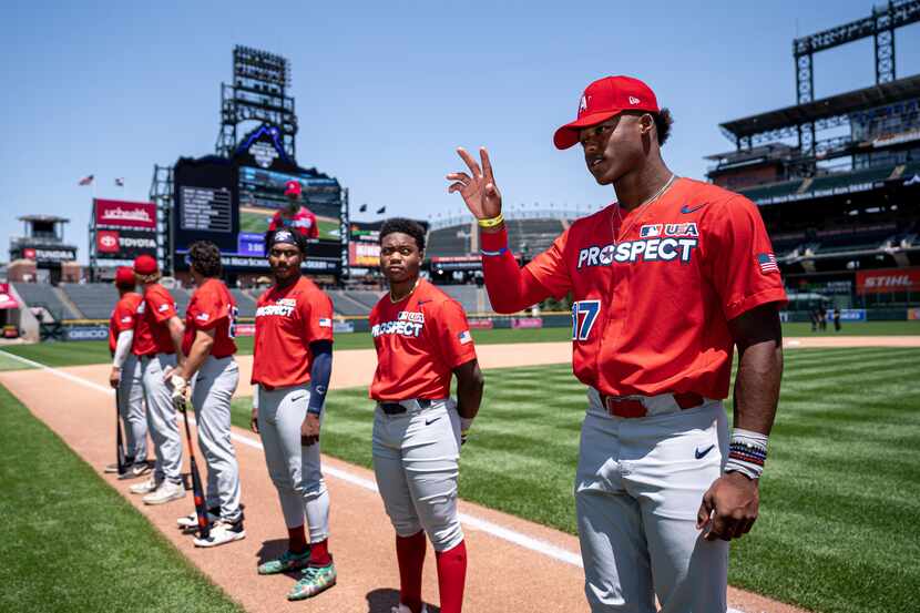 Could high schooler Elijah Green, far right, be the star of the Rangers outfield one day?...