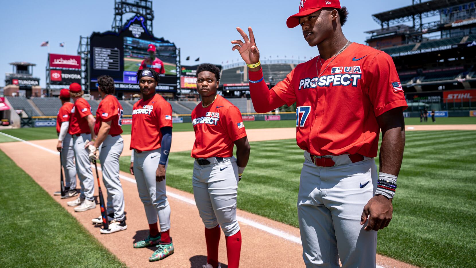 Could high schooler Elijah Green, far right, be the star of the Rangers outfield one day?...