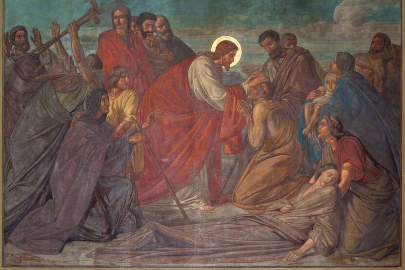 A 19th century fresco of Jesus healing the sick in St. George's church in Antwerp
